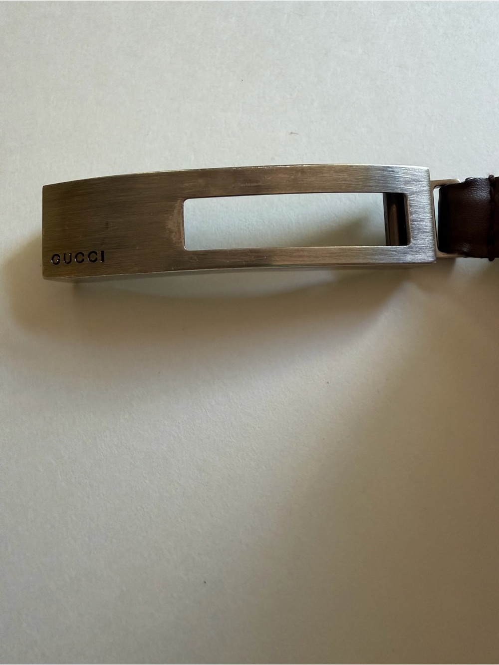 Authentic Gucci Brown Leather Belt Silver Plaque Buckle Size 75/30 Made in Italy